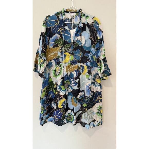 Johnny Was Ciro boho dress in Pullover Linen Dress Cover Up Blue Size Small 1787 - Picture 4 of 14